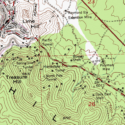 Topographic Map of Bowery Shaft, NV