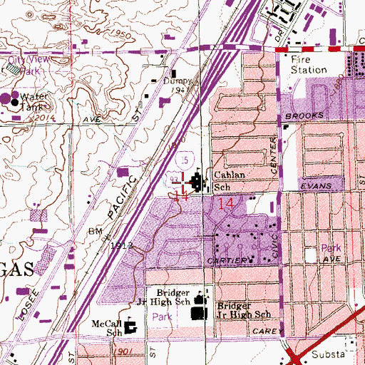 Topographic Map of Marion E Cahlan Elementary School, NV