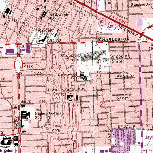 Topographic Map of Crestwood Elementary School, NV