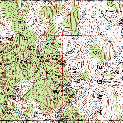 Topographic Map of Dunderberg Mine, NV