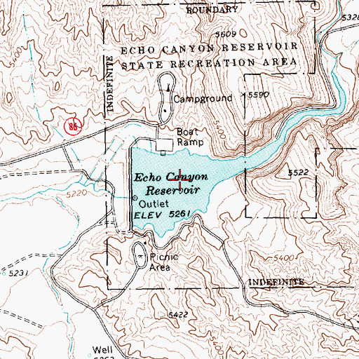 Topographic Map of Echo Canyon Reservoir, NV