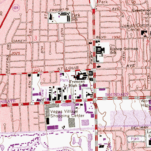 Topographic Map of John C Fremont Professional Development Middle School, NV