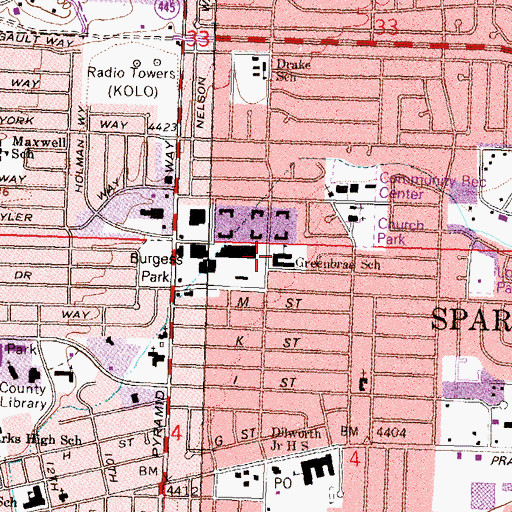 Topographic Map of Greenbrae Elementary School, NV