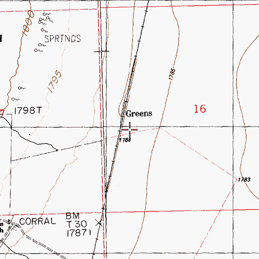 Topographic Map of Greens, NV