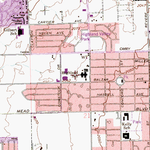 Topographic Map of Highland School (historical), NV
