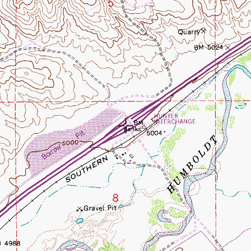 Topographic Map of Hunter Interchange, NV