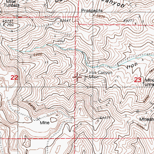 Topographic Map of Iron Canyon Mine, NV