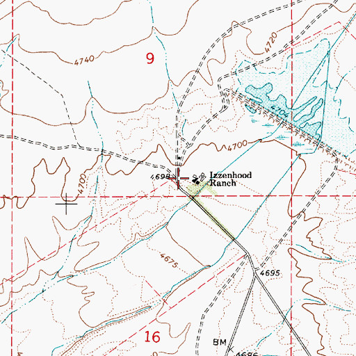 Topographic Map of Izzenhood Ranch, NV