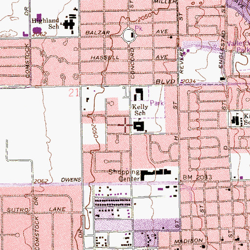Topographic Map of Matt Kelly Elementary School, NV