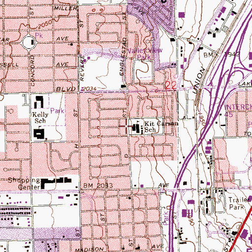 Topographic Map of Kit Carson Elementary School, NV