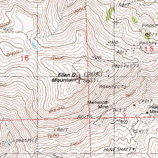 Topographic Map of Ellen D Mountain, NV