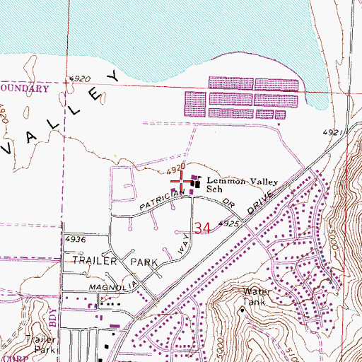 Topographic Map of Lemmon Valley Elementary School, NV