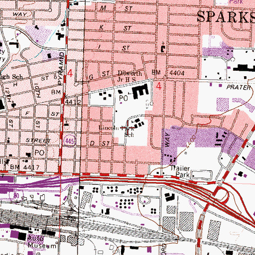 Topographic Map of Lincoln Park Elementary School, NV