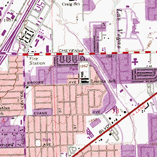 Topographic Map of Lincoln Elementary School, NV