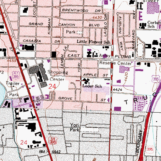 Topographic Map of Echo Loder Elementary School, NV