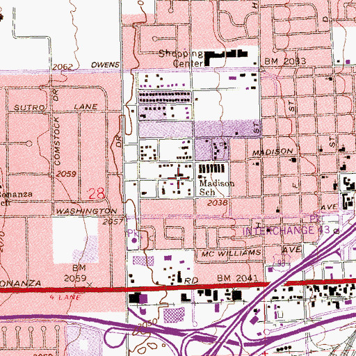 Topographic Map of Madison Sixth Grade Center School, NV