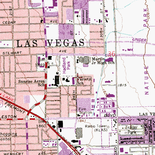Topographic Map of Roy W Martin Middle School, NV
