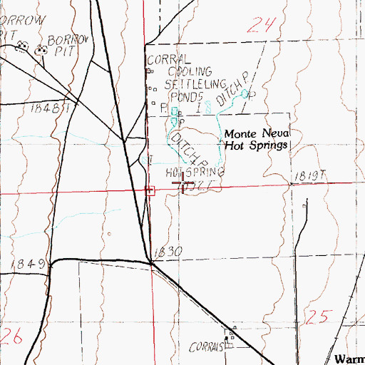 Topographic Map of Monte Neva Hot Springs, NV
