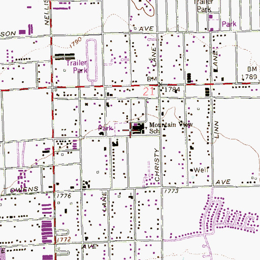 Topographic Map of Mountain View Elementary School, NV