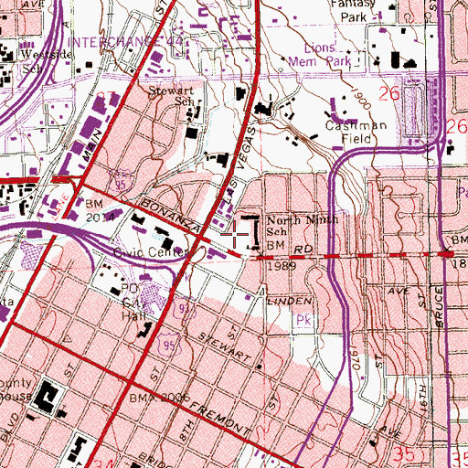 Topographic Map of North Ninth School (historical), NV