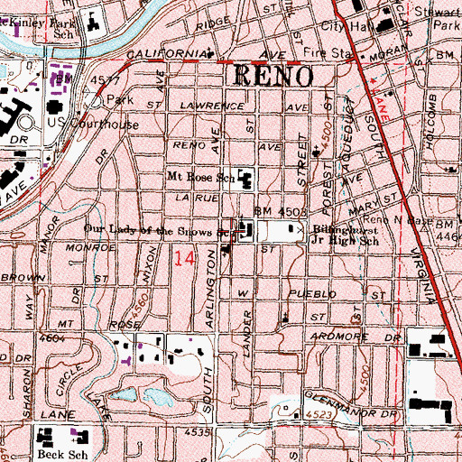 Topographic Map of Our Lady of the Snows School, NV