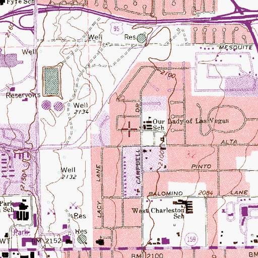 Topographic Map of Our Lady of Las Vegas Catholic School (historical), NV
