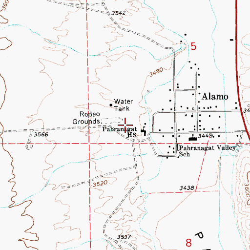 Topographic Map of Pahranagat Valley High School, NV