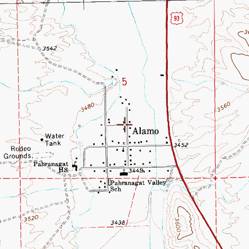 Topographic Map of Pahranagat Valley Middle School, NV