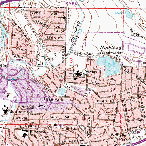 Topographic Map of Peavine Elementary School, NV