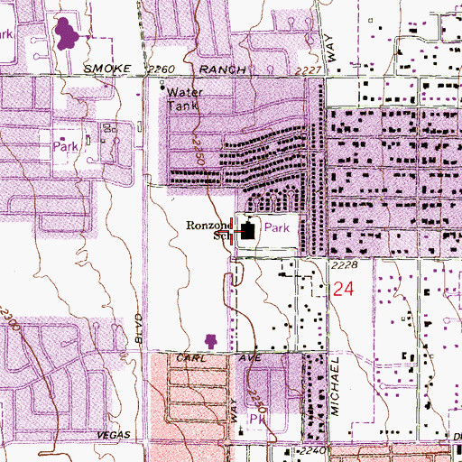 Topographic Map of Bertha Ronzone Elementary School, NV