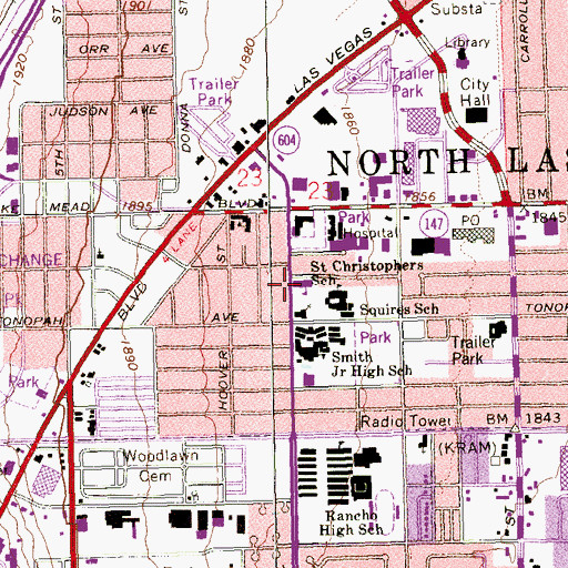 Topographic Map of Saint Christopher Catholic School, NV