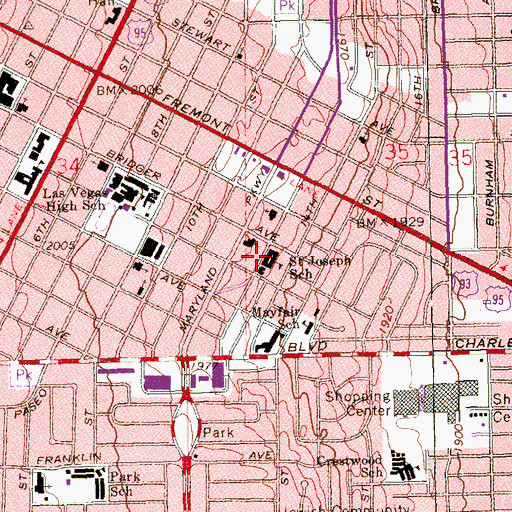 Topographic Map of Saint Joseph Elementary School, NV