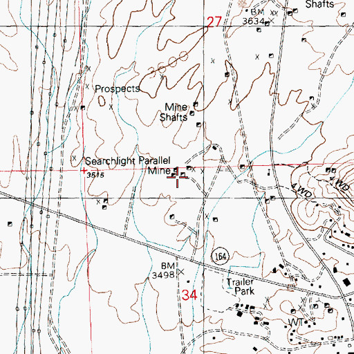 Topographic Map of Searchlight Parallel Mine, NV