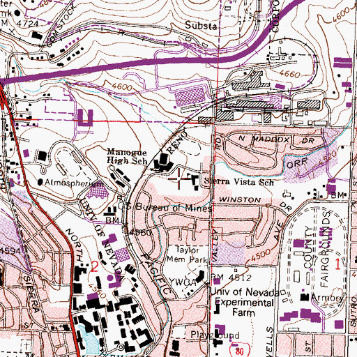 Topographic Map of Sierra Vista Elementary School, NV