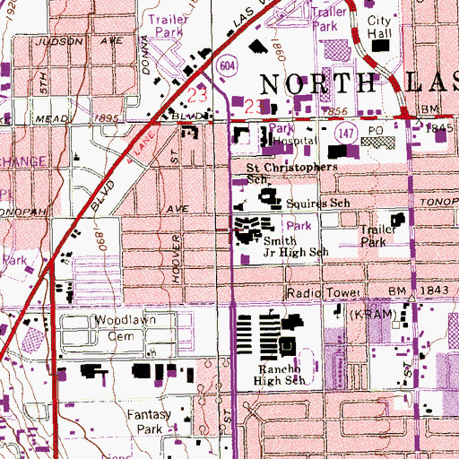 Topographic Map of J D Smith Middle School, NV