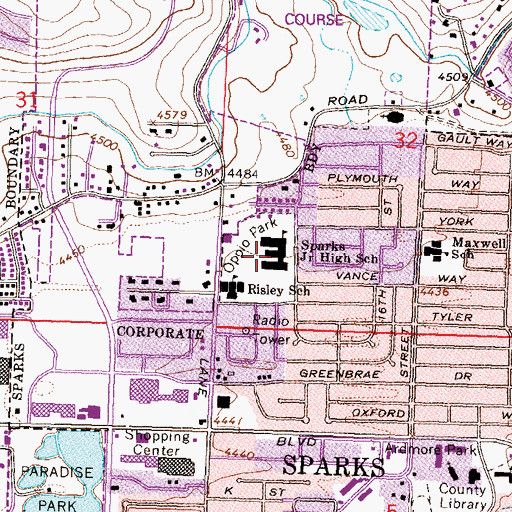 Topographic Map of Sparks Middle School, NV