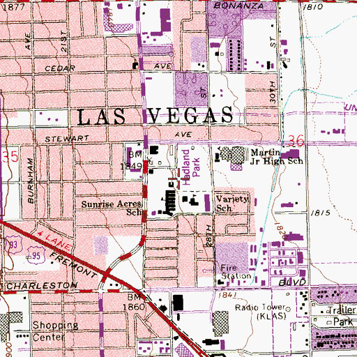 Topographic Map of Sunrise Acres Elementary School, NV