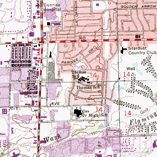 Topographic Map of Ruby S Thomas Elementary School, NV