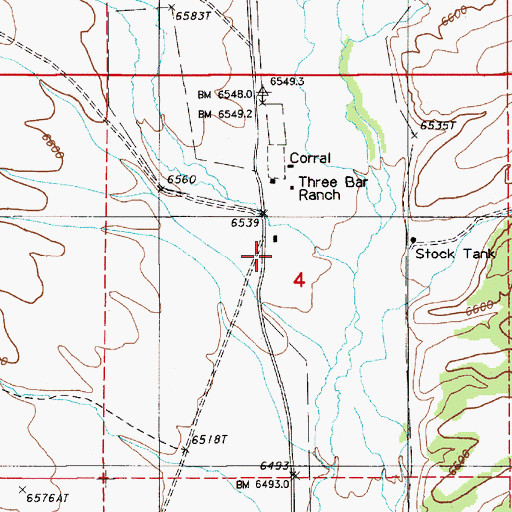 Topographic Map of Three Bar Ranch, NV