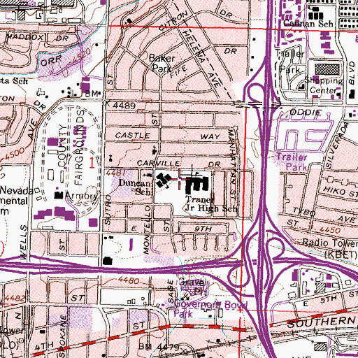 Topographic Map of Fred W Traner Middle School, NV