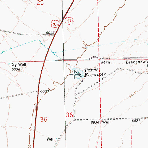 Topographic Map of Travis Reservoir, NV