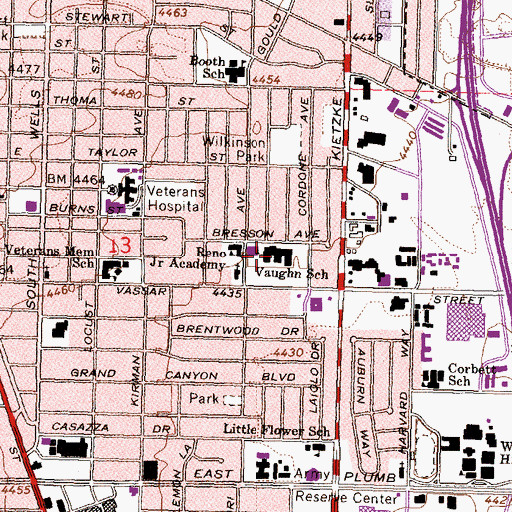 Topographic Map of Otis Vaughn Middle School, NV