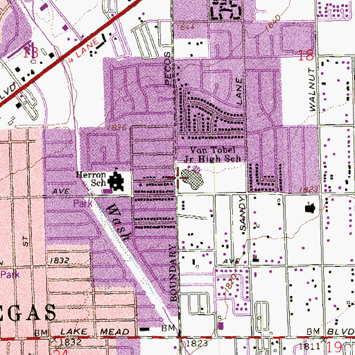 Topographic Map of Ed Von Tobel Middle School, NV