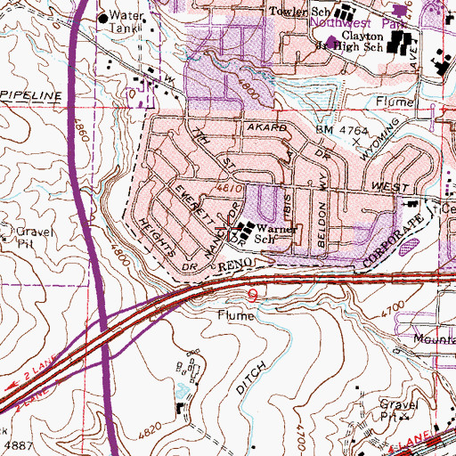 Topographic Map of Grace Warner Elementary School, NV