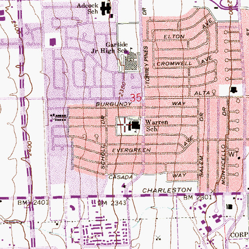 Topographic Map of Rose Warren Elementary School, NV