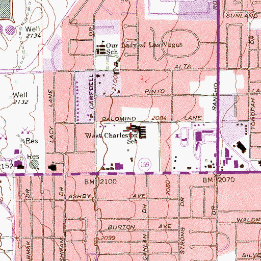 Topographic Map of West Charleston School (historical), NV