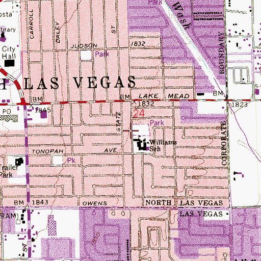 Topographic Map of Tom Williams Elementary School, NV