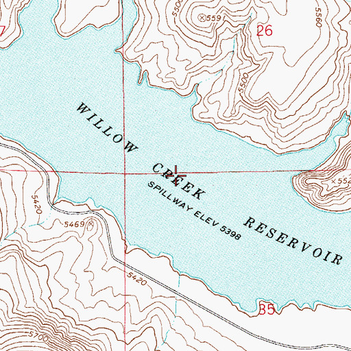 Topographic Map of Willow Creek Reservoir, NV
