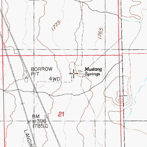 Topographic Map of Mustang Springs, NV