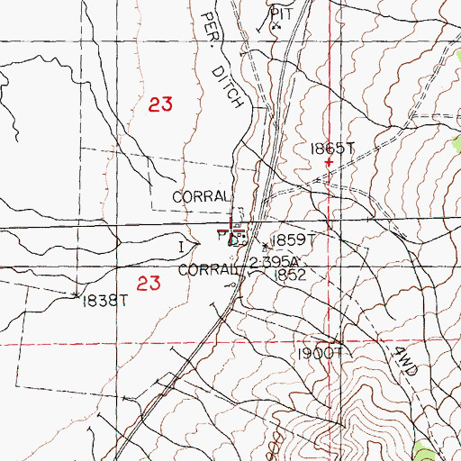 Topographic Map of Butte Valley Ranch, NV